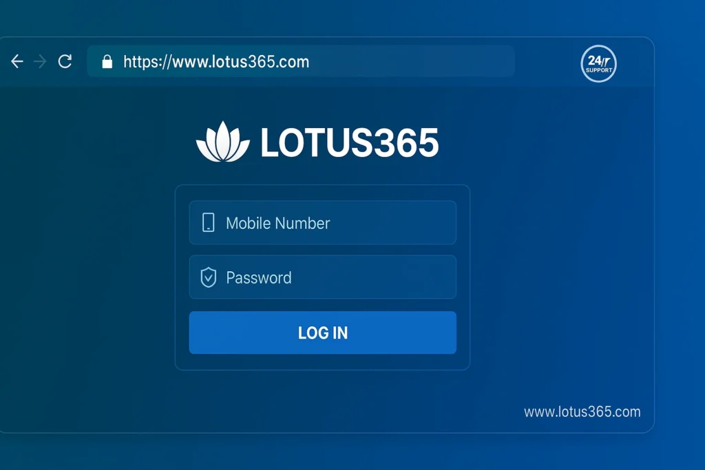 Lotus365 login mastery screen showing username and password fields for 2025