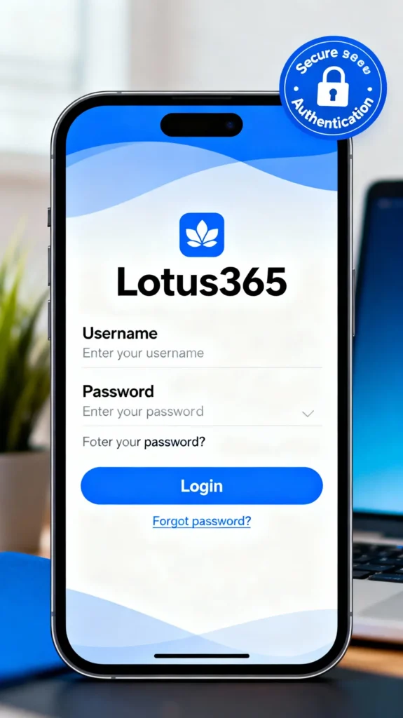 Lotus365 mobile app login interface with secure authentication
