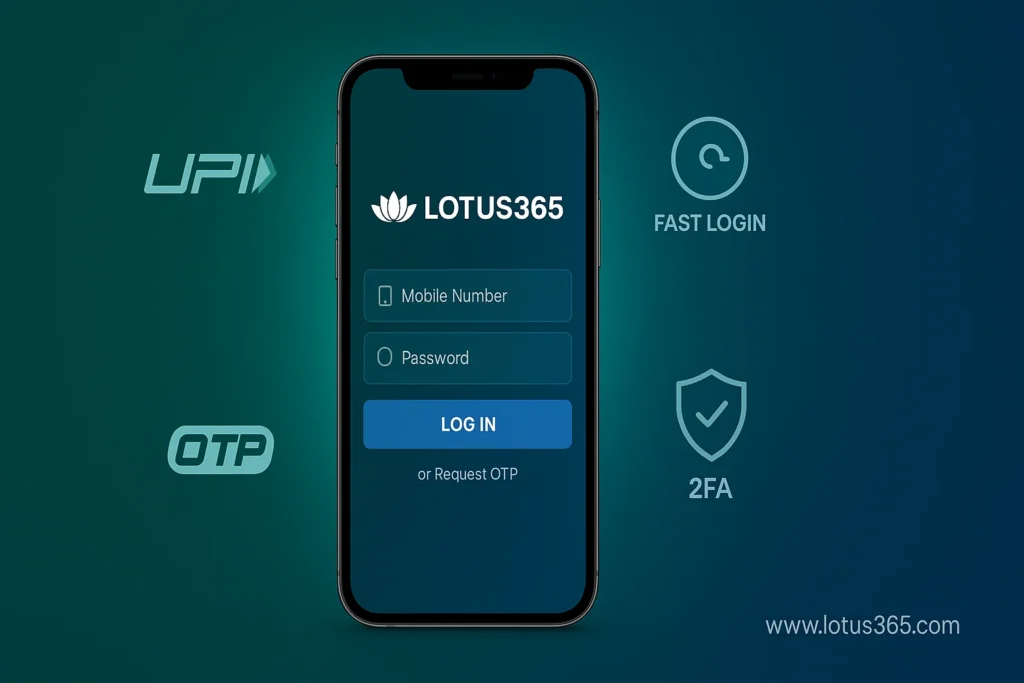 Lotus365 app login interface on iPhone displaying credentials input