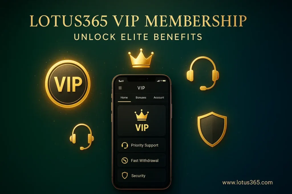 Premium Lotus365 VIP membership banner showing elite benefits and rewards.