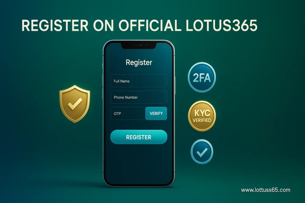 Official www Lotus365 registration form displaying mobile verification and secure signup.