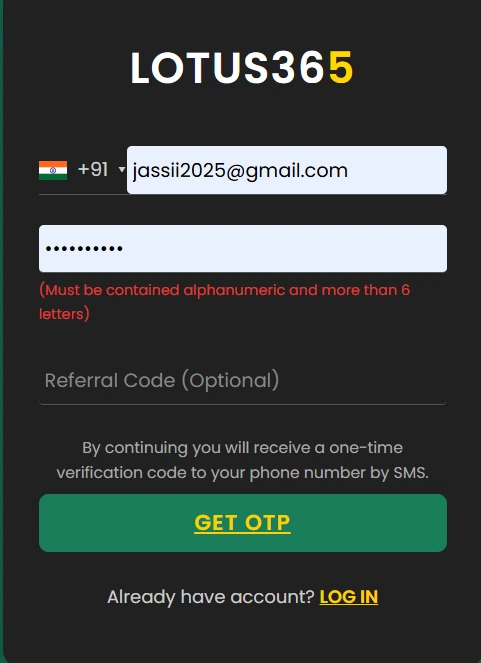 Lotus365 Signup