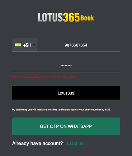 lotus365 register, lotus365 signup complete visual